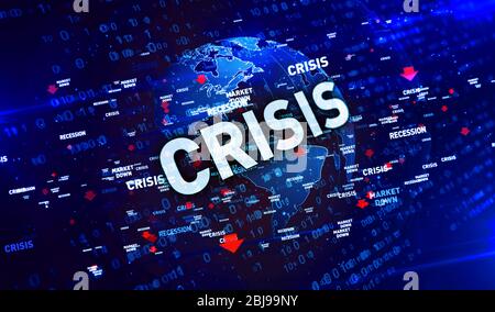 Financial crisis, global recession, stoks markets down and economy crash 3d illustration. Abstract concept digital background of finance and business. Stock Photo