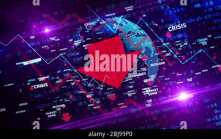 Financial crisis, global recession, stoks markets down and economy crash 3d illustration. Abstract concept digital background of finance and business. Stock Photo