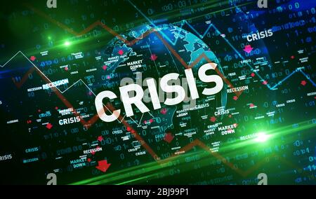 Financial crisis, global recession, stoks markets down and economy crash 3d illustration. Abstract concept digital background of finance and business. Stock Photo