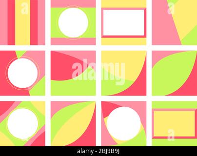 set of 12 square bright pastel spring abstract backgrounds in light colors for design social networks Stock Vector