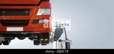Truck on a lift in a car service. Stock Photo