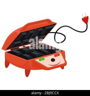 red waffle-iron. waffle maker character on a white background Stock Vector