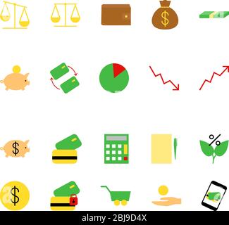 set of color flat financial and bank icons isolated on white. bank  business concept, banking sign Stock Vector