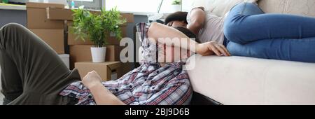Sleeping family after re-housing Stock Photo
