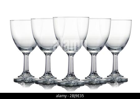 Set of empty glasses of light beer with foam isolated on a white background Stock Photo