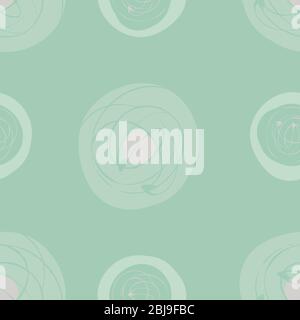 Scribbled ink brush circle vector seamless pattern background. Monochrome hand drawn brush stroke ring shapes green backdrop. Bold abstract swirl Stock Vector