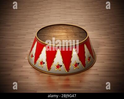 Circus arena stand on wooden background. 3D illustration. Stock Photo