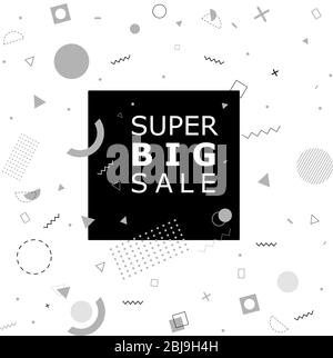 Memphis Style for BIG Sale Banner with monochrome colour, suitable for Social Media and Printing. Stock Vector