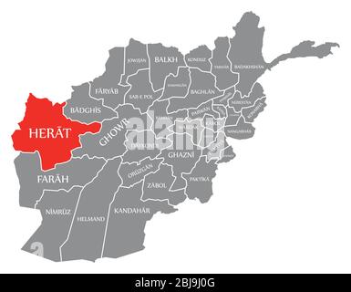 Herat red highlighted in map of Afghanistan Stock Vector