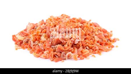 Dried chopped carrots isolated on white Stock Photo