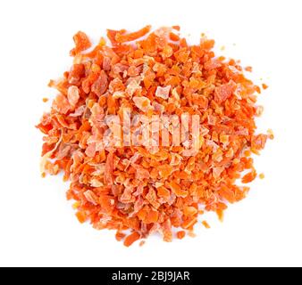 Dried chopped carrots isolated on white Stock Photo