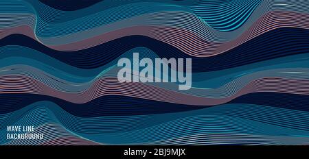 Abstract striped wavy blue wave lines pattern background and texture. Template for banner web, brochure, poster, print ad, etc. Vector illustration Stock Vector