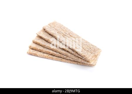 Five pieces of crispbread isolated on white background Stock Photo