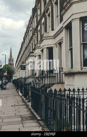 London/UK-30/07/18: a row of typical British Georgian terrace houses. Terrace house is a form of medium-density housing that originated in Europe, whe Stock Photo