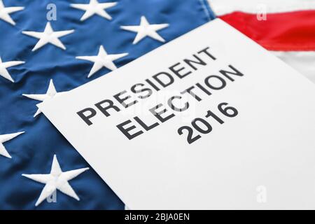 American vote concept. Voter registration application for presidents elections 2016 on stars and stripes background Stock Photo