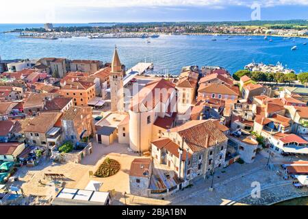 Umag. Aerial view of historic landmarks in town of Umag, Istria region of Croatia Stock Photo