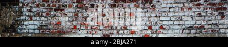 Red old weathered brick wall background wide banner Stock Photo