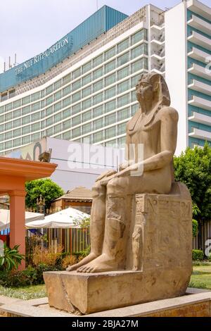 Cairo / Egypt - May 25th 2019: View of the Ritz-Carlton luxury hotel in Cairo from the grounds of the iconic Egyptian Museum in Cairo, Egypt Stock Photo