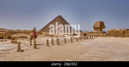 Giza Plateau, Cairo / Egypt - May 25, 2019: Giza Plateau with the Giza pyramid complex in Cairo, Egypt Stock Photo