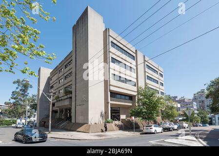 The 1976 constructed College of Law building in Chandos Street, St Leonards in northern Sydney, Australia. A good example of Brutalist architecture Stock Photo