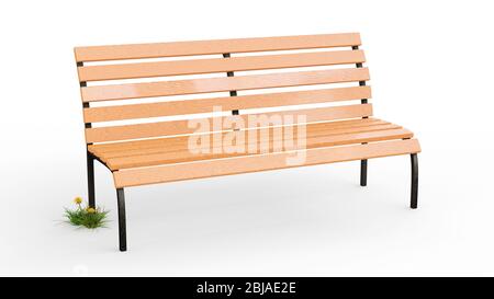 A wooden bench isolated on a white background. 3d image Stock Photo