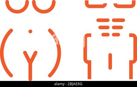 Vector illustration. Gender geometric icons. Man and woman in orange. Stock Vector