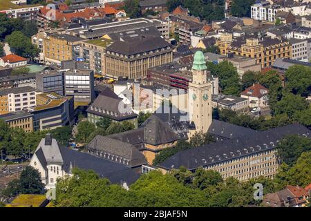 , Town Hall building of the city administration Buer on the main square in Gelsenkirchen, 19.07.2016, aerial view, Germany, North Rhine-Westphalia, Ruhr Area, Gelsenkirchen Stock Photo