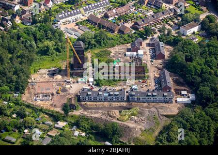 Construction sites for a new residential area at streets Zum Doernbusch - Am Schacht IV in the site of the former mining pit and mine shaft IV of the Zeche Osterfeld in Oberhausen, 23.06.2016, aerial view, Germany, North Rhine-Westphalia, Ruhr Area, Oberhausen Stock Photo