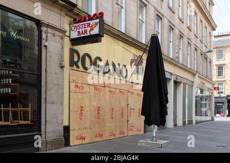 Rogano seafood restaurant Glasgow boarded up during the