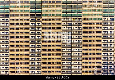 large housing estate Wohnpark Hochheide, Weisse Riesen, preparation for demolition work, 07.02.2020, aerial view, Germany, North Rhine-Westphalia, Ruhr Area, Duisburg Stock Photo