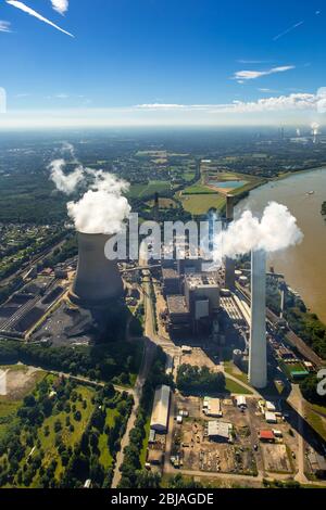 coal-fired power station Voerde at river Rhine, district Moellen, 23.06.2016, aerial view, Germany, North Rhine-Westphalia, Voerde (Niederrhein) Stock Photo