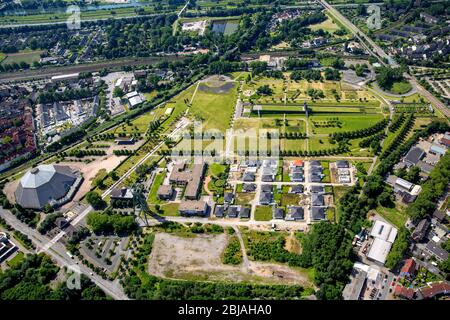 Olgapark with Gartendom and rest homes in Oberhausen, 23.06.2016, aerial view, Germany, North Rhine-Westphalia, Ruhr Area, Oberhausen