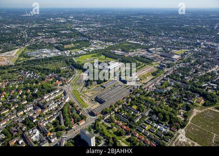 production facilities of ThyssenKrupp Steel AG and Jahrhunderthalle in Westpark in Bochum, 23.06.2016, aerial view, Germany, North Rhine-Westphalia, Ruhr Area, Bochum Stock Photo