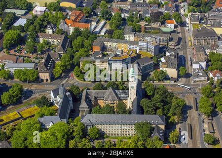 , Town Hall building of the city administration Buer on the main square in Gelsenkirchen, 19.07.2016, aerial view , Germany, North Rhine-Westphalia, Ruhr Area, Gelsenkirchen Stock Photo