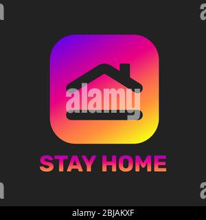 Stay home sticker. House with heart shape, love stay at home care symbol, vector illustration. EPS 10. Stock Vector