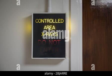 Sign in X-Ray department in a hospital in England, United Kingdom. Stock Photo