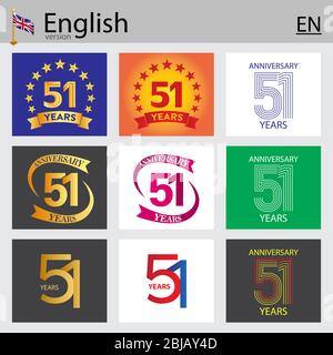 Set of number fifty-one years (51 years) celebration design. Anniversary vector number template elements for your birthday party Stock Vector