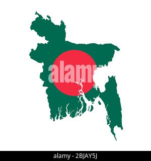 Bangladesh flag map. Country outline with national flag Stock Photo