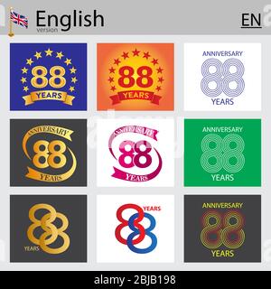 Set of number eighty-eight years (88 years) celebration design. Anniversary vector number template elements for your birthday party Stock Vector