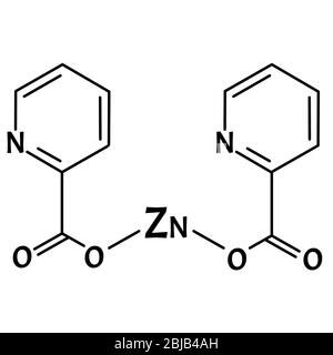 Zinc picolinate molecular chemical formula. Zinc infographics. Vector illustration on isolated background. Stock Vector