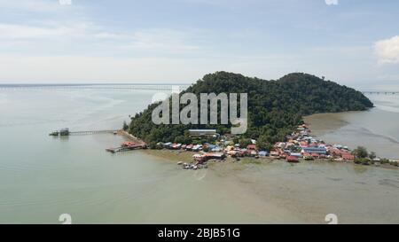 Aerial view fishing village at Pulau Aman Island. Stock Photo