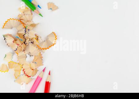 sharped pencils with Pencil Shaving isolated on white Stock Photo