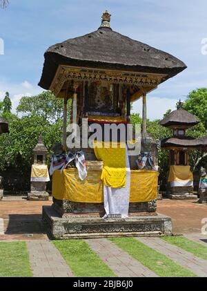 dh Balinese Batuan temple BALI INDONESIA Traditional Hindu thatched roof building temples decorated for festival Stock Photo