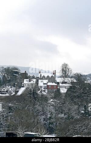 Hay-On-Wye, Wales, Book town Hay-On-Wye in the snow 21st of January 2013.  ©PRWPhotography Stock Photo