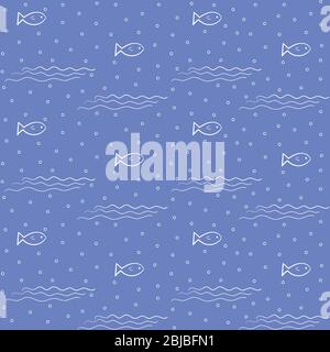 cute children's seamless vector pattern with fish, waves on a blue background. suitable for printing on fabric, paper. Stock Vector