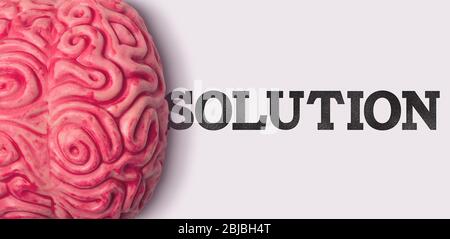 Solution word next to a human brain model Stock Photo