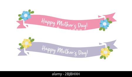 Hand drawn Banner Set with Happy Mothers day quote. Lettering for postcard, invitation, poster.  Stock Vector