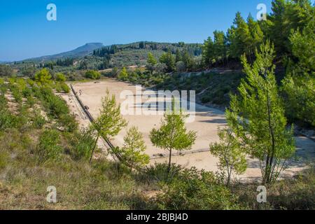 Stadium of the Panhellenic Games at archaeological site of Nemea in Greece Stock Photo