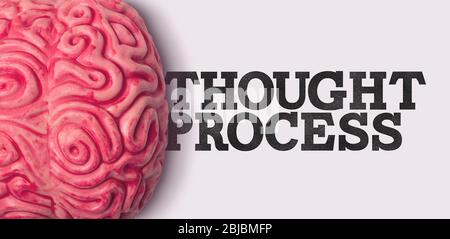 Thought Process word next to a human brain model Stock Photo
