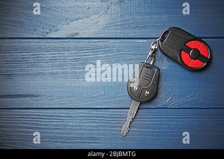 Car key on blue table Stock Photo